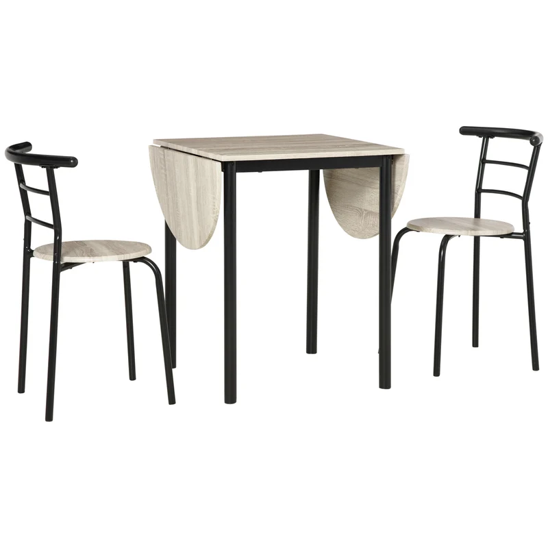 Ensemble table ovale extensible 3 pièces pour salle à manger 120 x 60 x 75 cm rallonges rabattables moderne en MDF marron 21_0002274