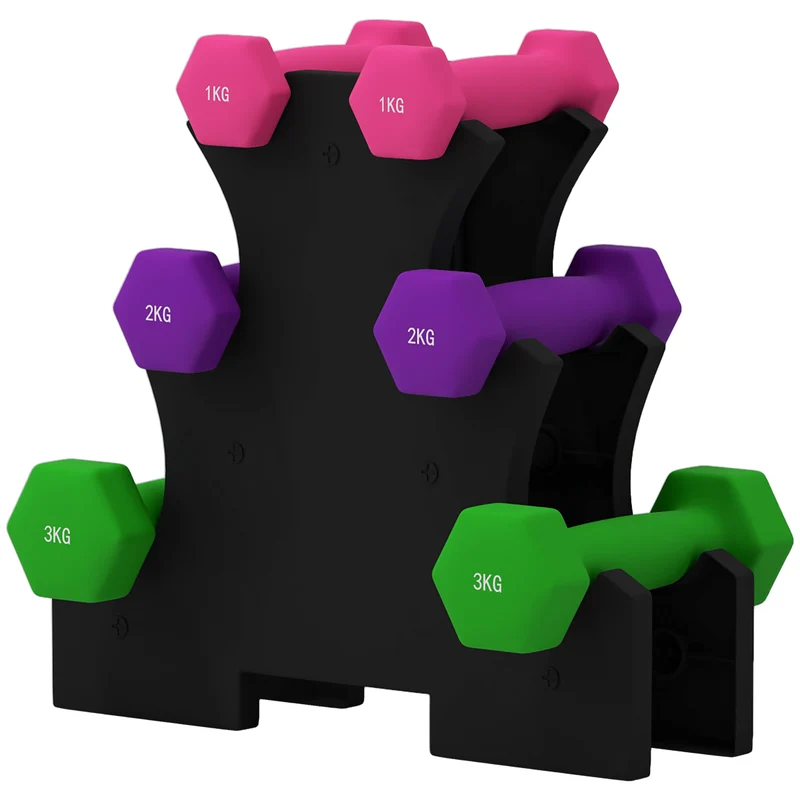 Ensemble d'haltères hexagonales musculation 18 x 7 x 7 cm poignées antidérapantes râtelier inclus moderne en métal rose 21_0006832