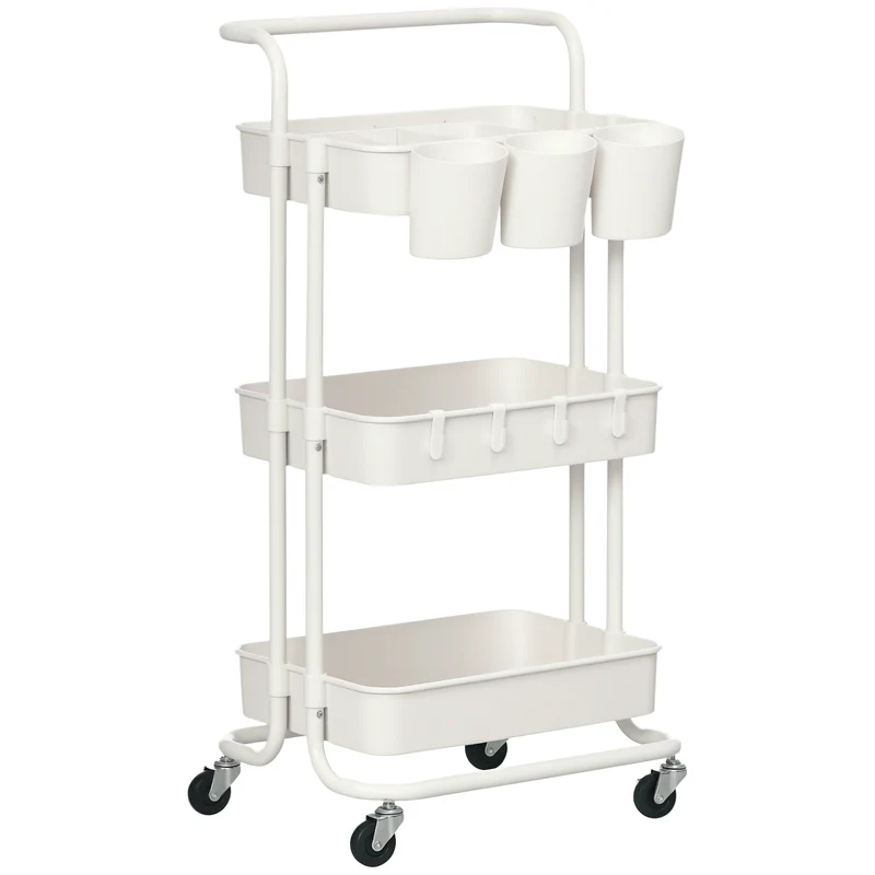 Chariot desserte cuisine salle de bain 42 x 38 x 86.5 cm rangement modulable 3 niveaux moderne épuré en acier blanc 21_0005794