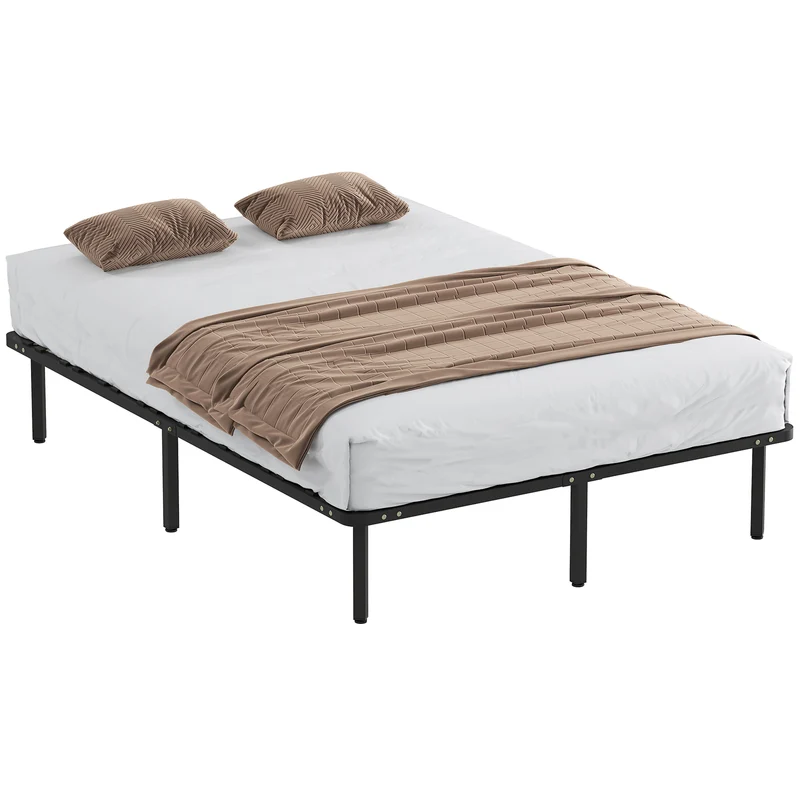 Cadre de lit double rangement 140 x 190 x 32 cm soutien ferme silencieux design contemporain pour chambre en acier noir 21_0003775