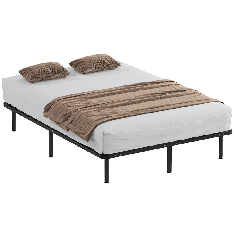 Cadre de lit 140 x 190 cm sommier à lattes rangement sous lit 26 cm pieds réglables industriel moderne en acier noir 21_0003773