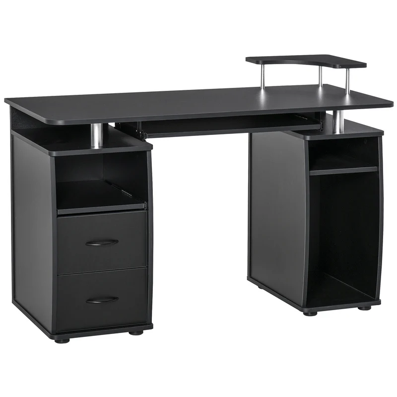 Bureau informatique 120 x 55 x 85 cm rangements imprimante et clavier stable contemporain en panneaux de particules noir 21_0006114