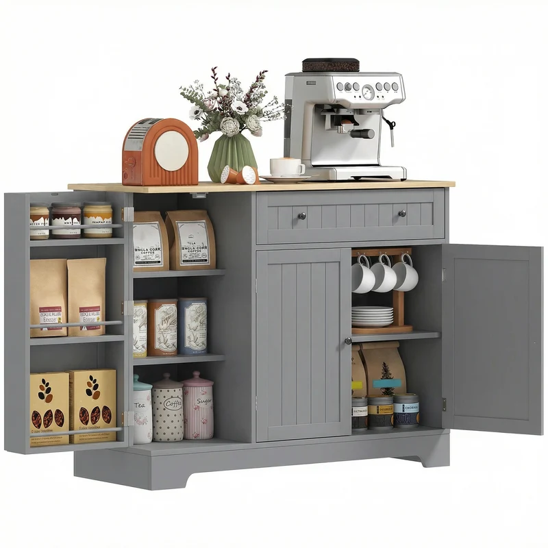 Buffet de cuisine rangement moderne 105 x 40 x 83 cm anti basculement avec tiroir et étagères ambiance cosy en MDF gris 21_0003276