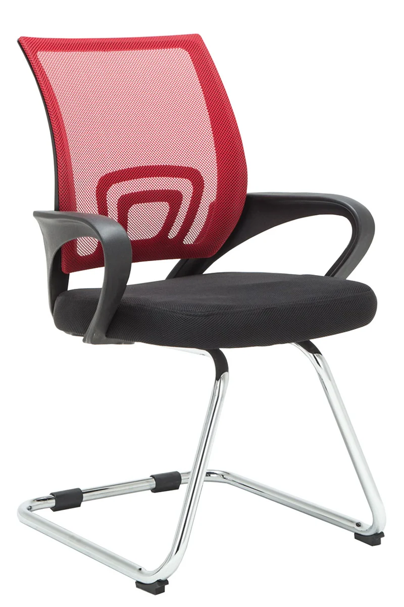 Chaise de bureau reception sans roulettes dossier en maille avec accoudoirs rouge BUR10503