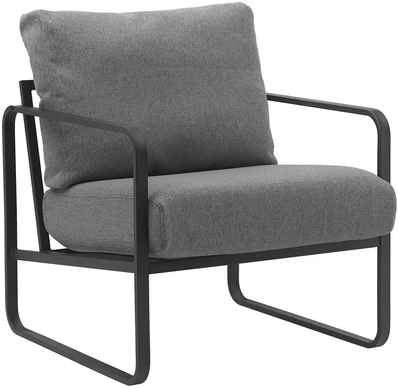 Fauteuil lounge design retro chic en tissu gris foncé et cadre en métal noir mat 10_0002818