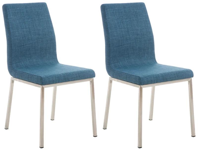 Lot de 2 chaises de salle à manger style épuré en tissu bleu et acier inoxydable 10_0007787