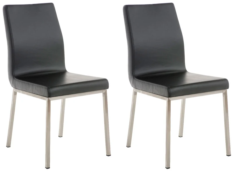 Lot de 2 chaises de salle à manger style épuré en PVC noir et acier inoxydable 10_0007403
