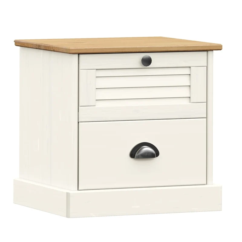 Table de chevet avec tiroirs 42 x 35 x 42 cm bois de pin blanc et métal DEC034721