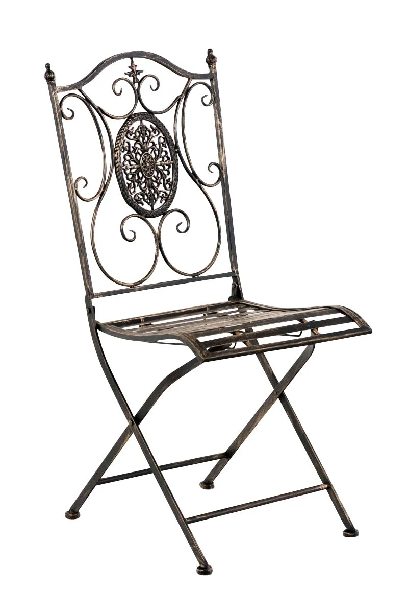 Chaise de jardin balcon terrasse design rustique pliable en métal bronze 10_0003037