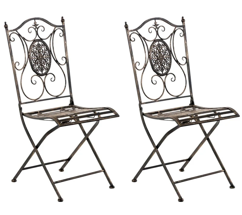 Lot de 2 chaises de jardin balcon terrasse design rustique pliable en métal bronze 10_0002877