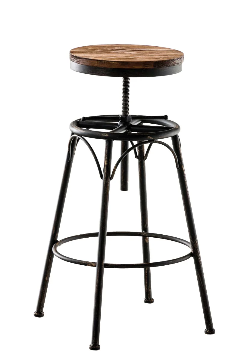 Tabouret de bar x1 style industriel contemporain hauteur réglable en métal bronze et assise en bois clair 10_0004539