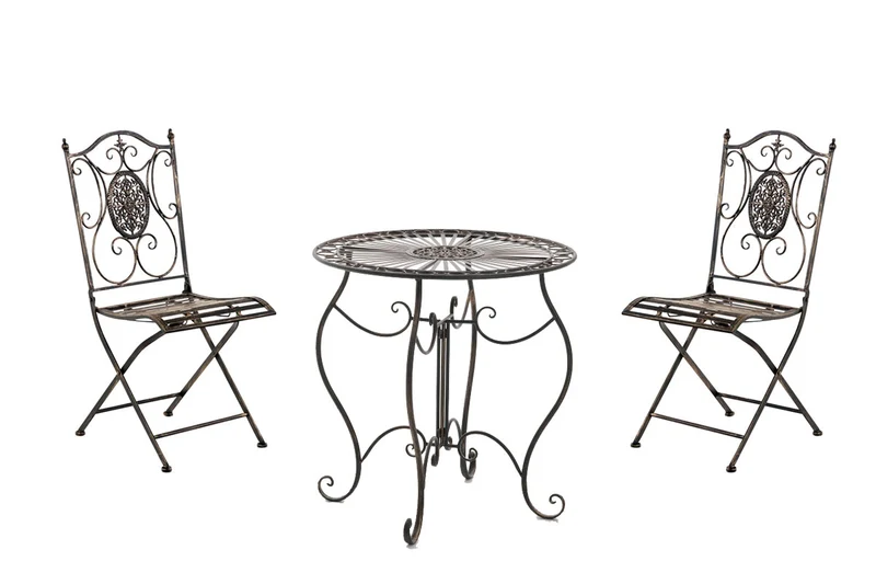 Ensemble table avec deux chaises de jardin design rustique en métal métal bronze 10_0002985