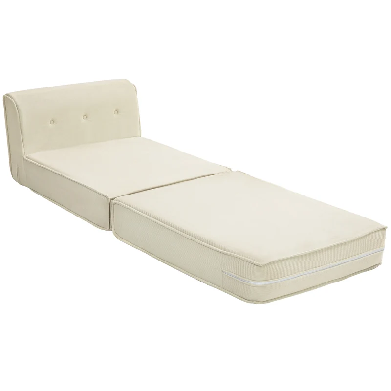 Canapé-lit pliant compact 73 x 100 x 65 cm lit d'appoint rembourré gain de place moderne en velours côtelé blanc crème 21_0003425