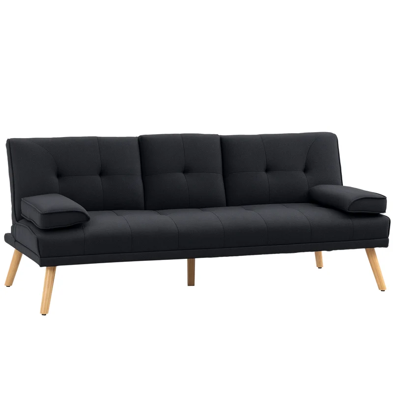 Canapé convertible 3 places 181 x 77 x 78 cm lit dossier réglable 2 coussins déco scandinave en tissu de lin gris foncé 21_0001754