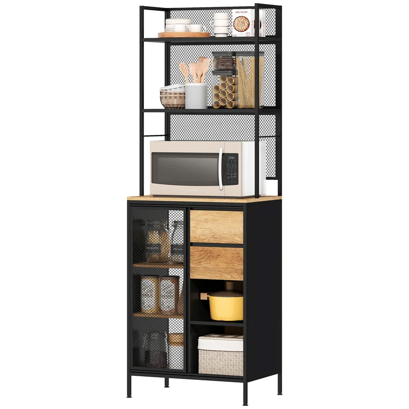 Armoire de cuisine 60 x 40 x 180 cm plan de travail porte coulissante rangement et tiroirs industriel en bois naturel 21_0003331