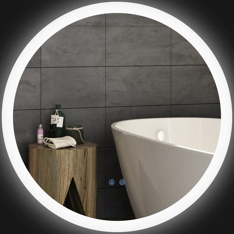 Miroir rond salle de bain chambre 70 x 3 cm éclairage réglable haute luminosité antibuée moderne épuré en verre argenté 21_0001972