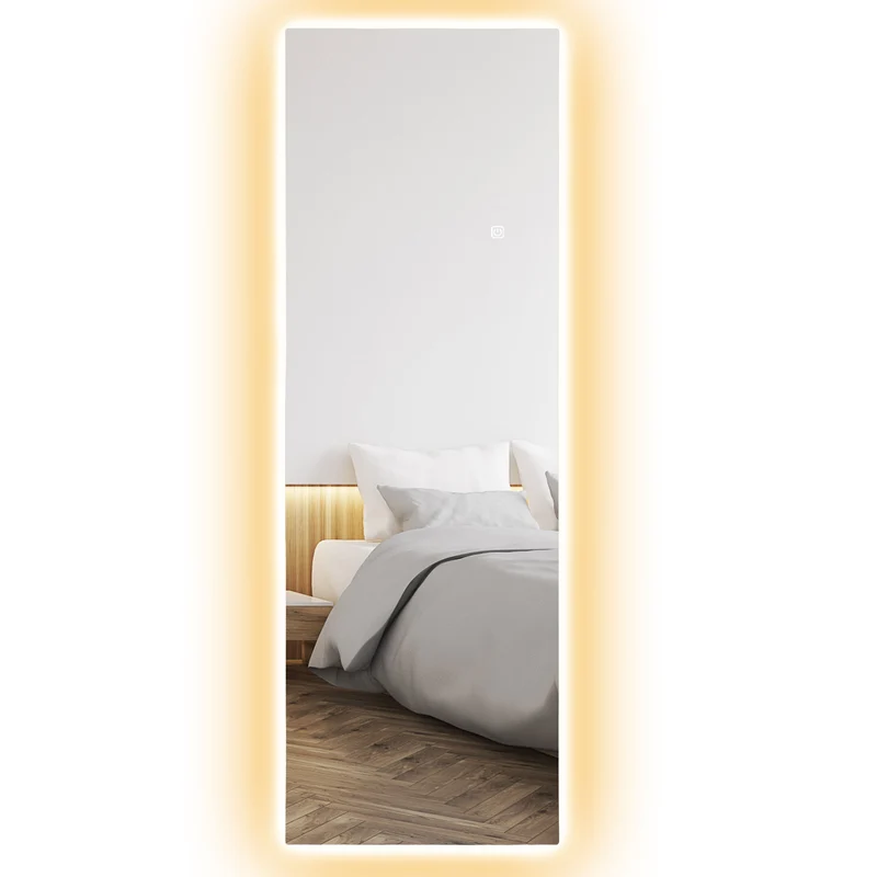 Miroir mural pleine longueur 120 x 40 x 3 cm led réglable fonction mémoire moderne épuré en verre trempé transparent 21_0001638