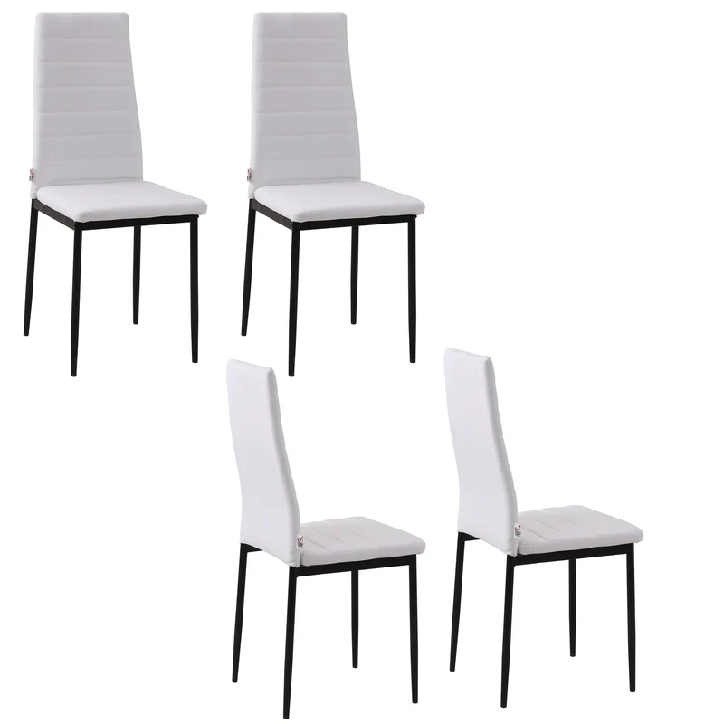 Lot de 4 chaises de salle à manger dossier haut 41 x 50 x 97 cm assise rembourrée soutien dos stable épuré en lin blanc 21_0002238