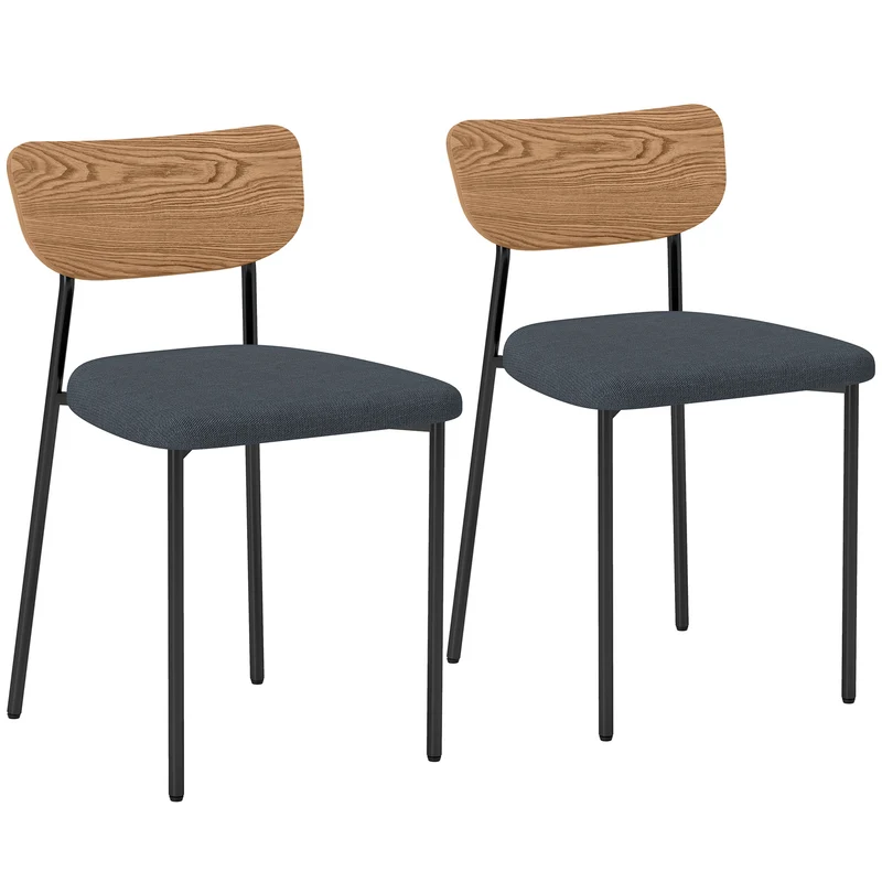 Lot de 2 chaises de salle à manger 45 x 49 x 76 cm dossier incurvé rembourré confortable léger moderne en polyester gris 21_0003303
