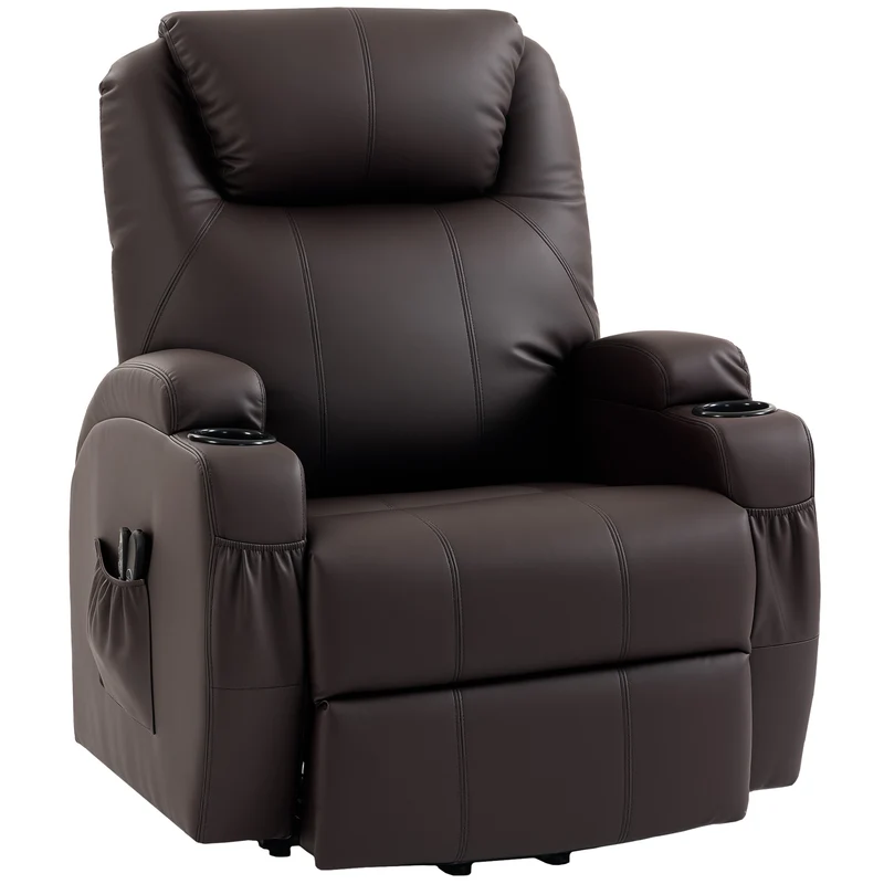 Fauteuil releveur électrique salon 83 x 95 x 107 cm levage inclinaison assise rembourrée très contemporain en PU marron 21_0000800