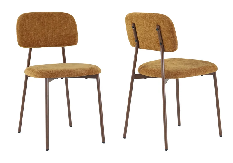 Chaise salle à manger tissu moutarde pieds noyer - Vika x4