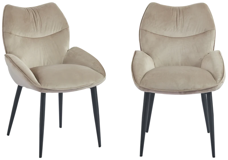 Fauteuil de table velours taupe pieds noirs - Lyon x2