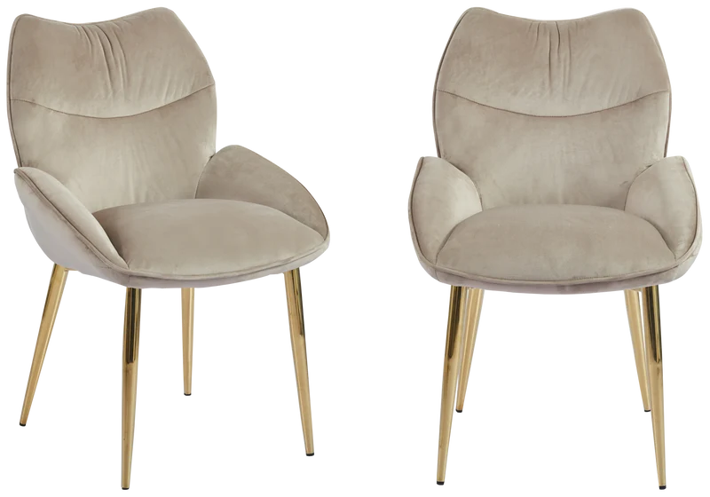 Fauteuil de table velours taupe pieds dorés - Lyon x2