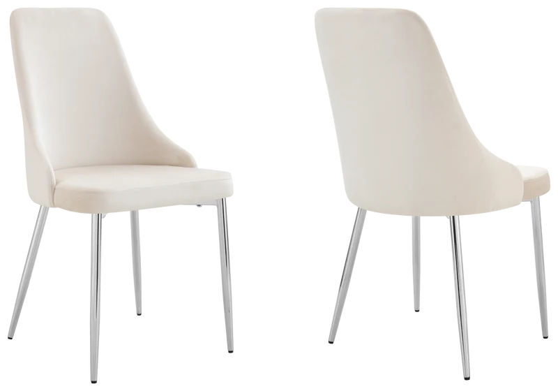 Chaise de table velours beige pieds argentés - Sena x4