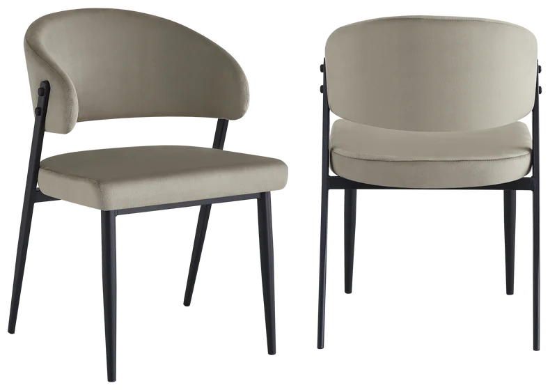 Chaise de table velours taupe pieds noirs - Alba x4