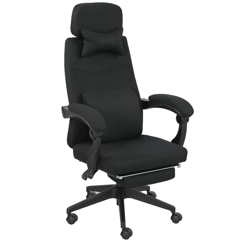 Fauteuil de bureau repose pied pliable 62 x 68 x 127 cm assise réglable pivotant 360 design contemporain en lin noir 21_0006179