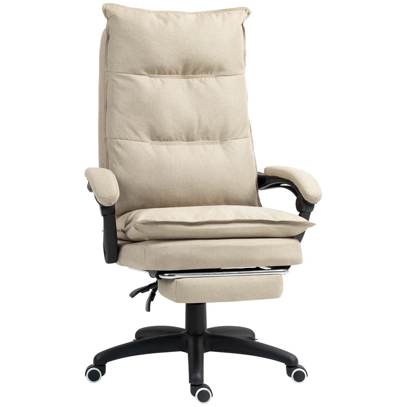 Fauteuil de bureau massant 70 x 62 x 120 cm réglable 58-68 cm inclinable 135° moderne épuré en toile de lin beige clair 21_0006174