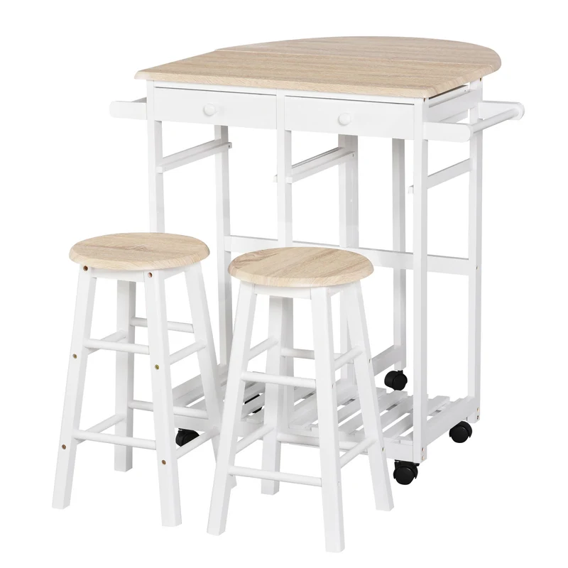 Ensemble table de bar pliable avec 2 tabourets 83.5 x 74 x 83 cm gain de place modulable contemporain cosy en MDF blanc 21_0000988