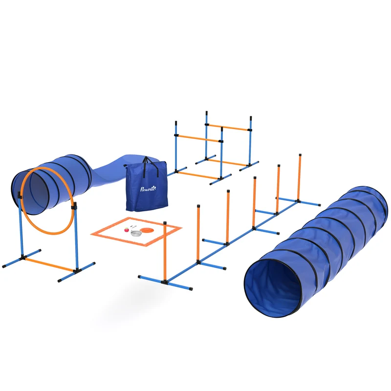 Ensemble d'agilité pour chien parcours 350 x 68 x 70 cm sauts réglables tunnel stabilisé moderne en tissu oxford orange 21_0007531
