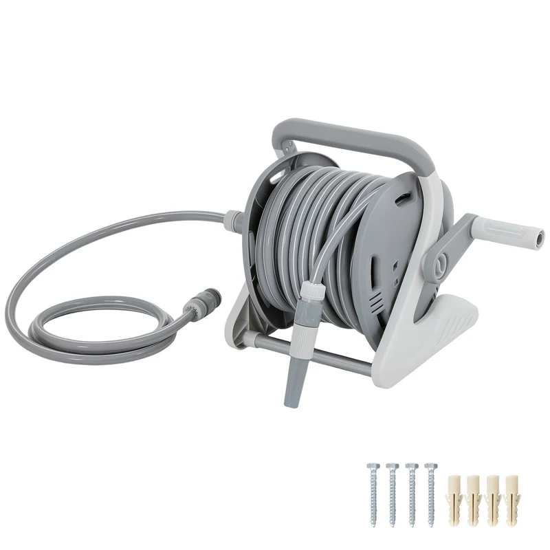 Enrouleur de tuyau d'arrosage mural et portable jardin 40 x 28 x 32 cm enroulement facile antirouille moderne en PP gris 21_0005596