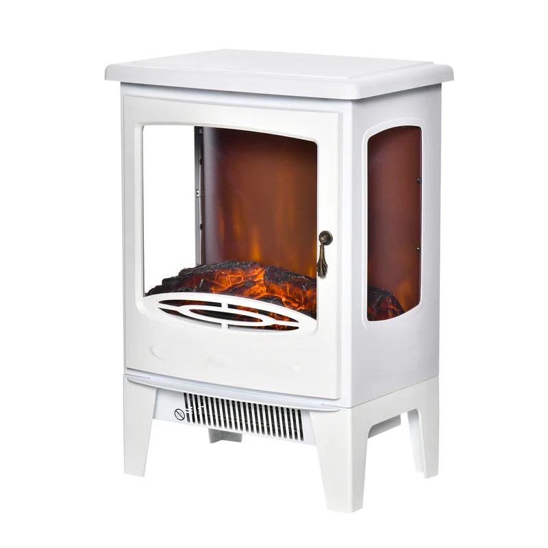 Cheminée électrique poêle néo-rétro salon 39 x 26 x 54,8 cm chauffage réglable flammes réalistes cosy en acier blanc 21_0001118