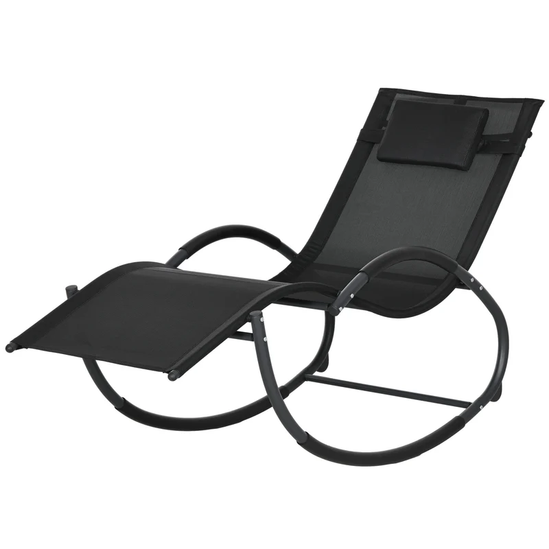 Chaise longue à bascule jardin terrasse 61 x 155 x 88 cm assise ergonomique têtière incluse moderne en textilène noir 21_0004480