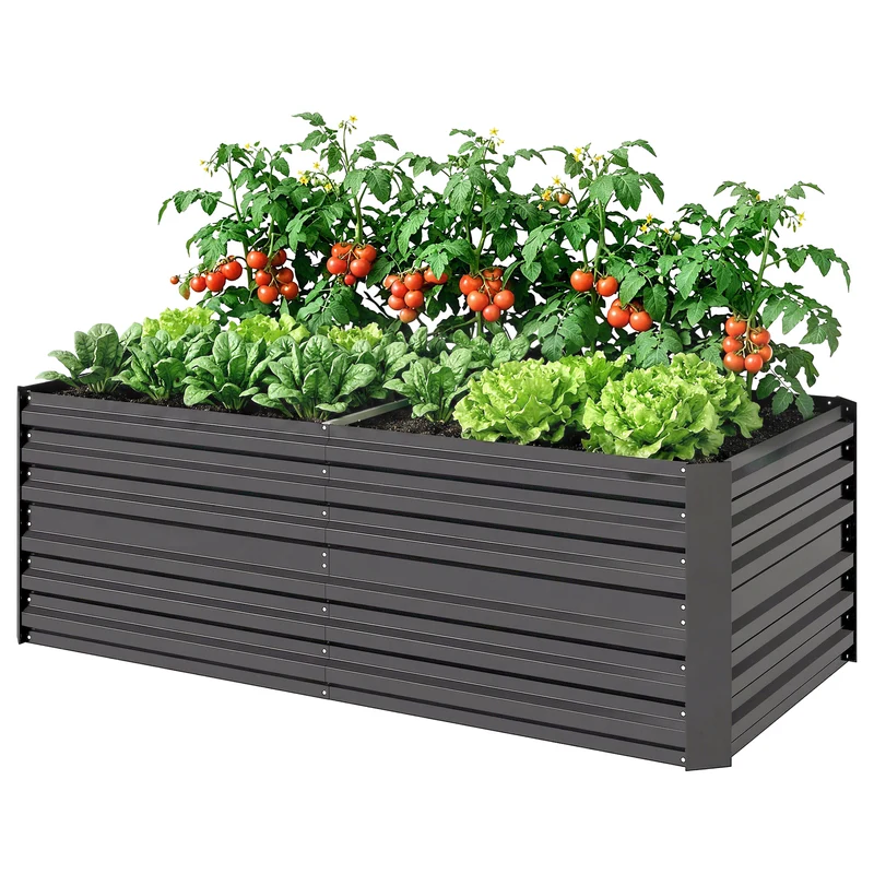 Carré potager rectangulaire 180 x 90 x 59 cm montage simple rétention chaleur moderne en acier galvanisé gris foncé 21_0004280