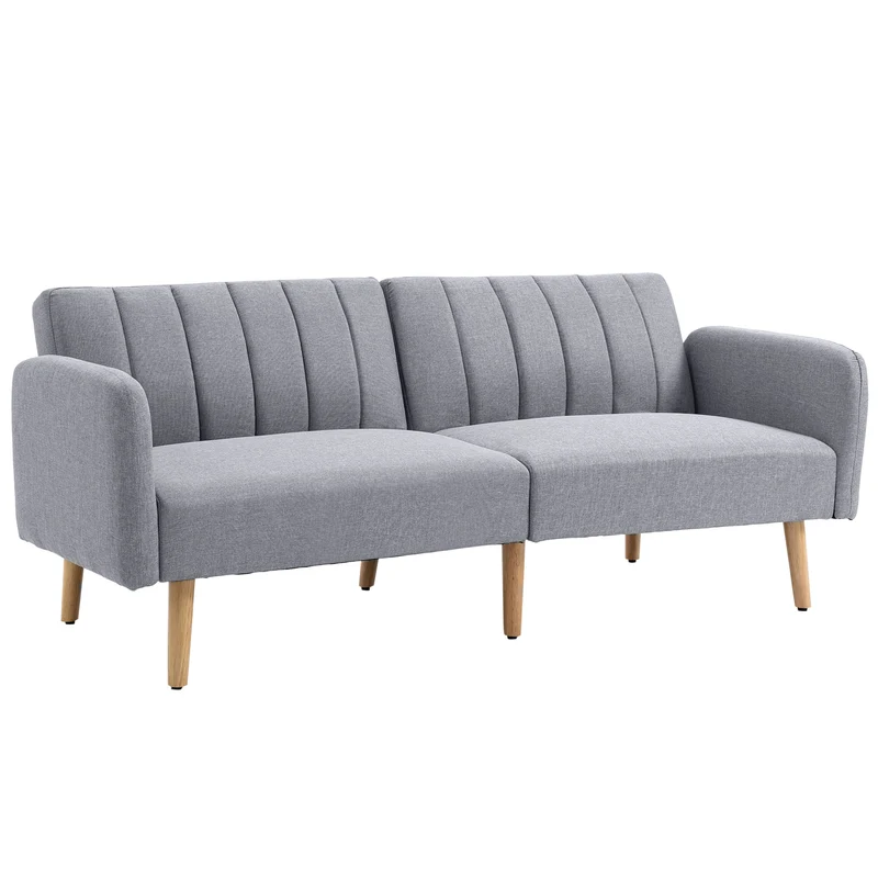 Canapé convertible 2 places 173 x 75 x 73 cm dossier inclinable 3 positions assise mousse scandinave en polyester gris 21_0003043