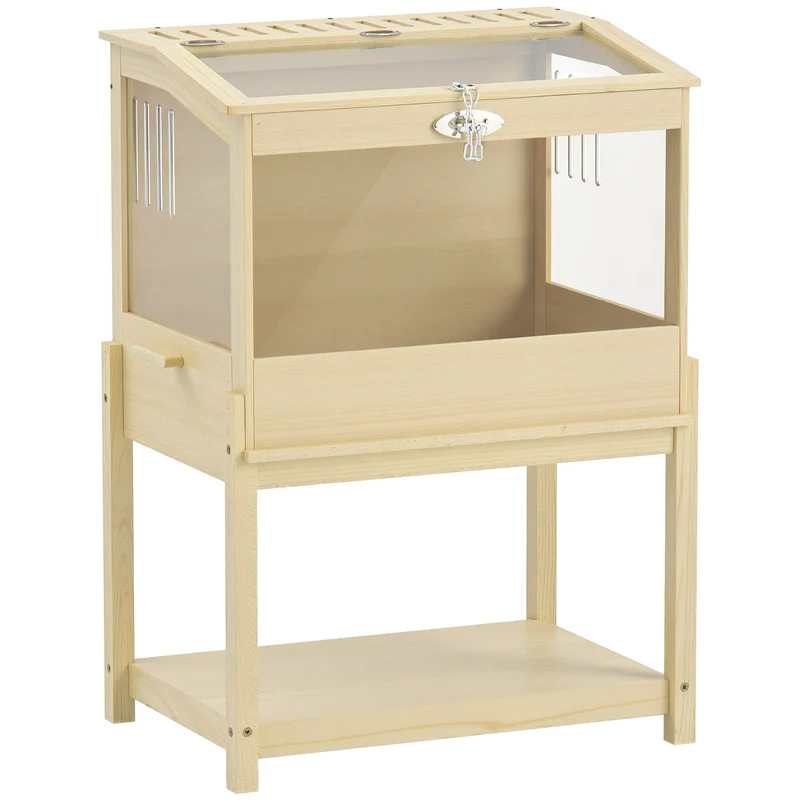 Cage à hamster surélevée rangement 83,2 x 50 x 103 cm nettoyable aérée fenêtre design scandinave en MDF bois naturel 21_0008010