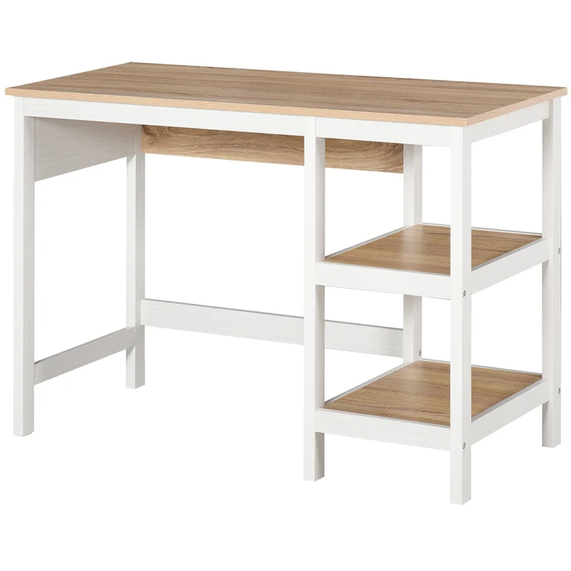 Bureau informatique multimédia 110 x 48 x 76 cm grand plateau 2 étagères rangement moderne épuré en MDF chêne clair 21_0002458
