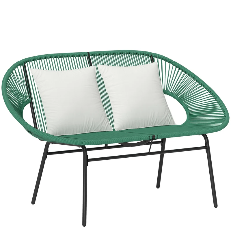 Banquette de jardin 2 places 132 x 72 x 83 cm assise confortable dossier haut style scandinave en résine vert foncé 21_0006061