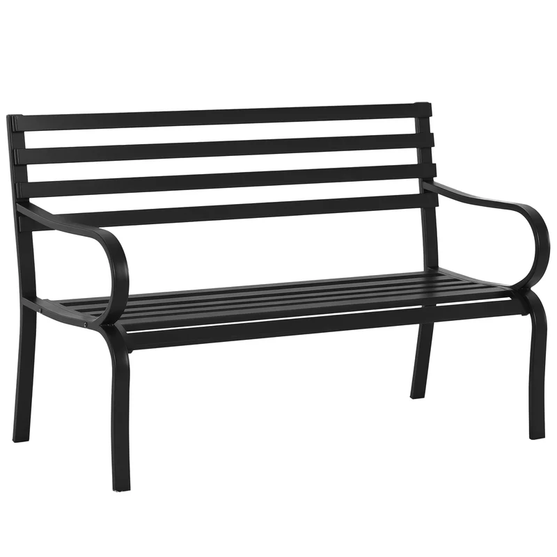 Banc de jardin 2 places 127 x 58 x 82 cm assise profonde dossier incliné design contemporain terrasse en métal noir 21_0004555