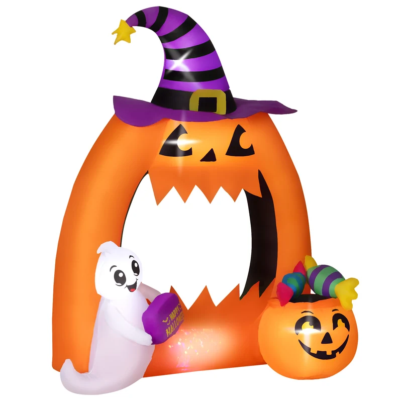 Arche gonflable halloween déco jardin 133 x 70 x 150 cm lumières led et stable décoratif tendance en polyester orange 21_0004007