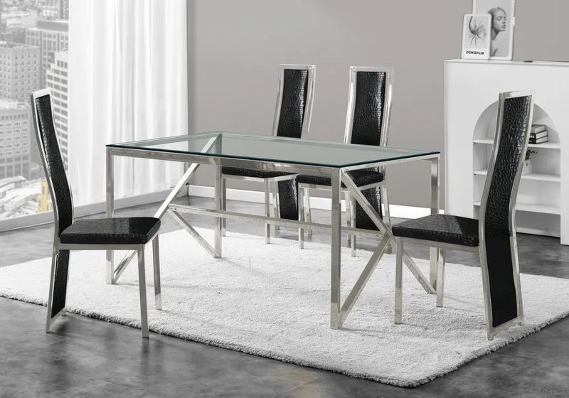 Table en verre et 6 chaises croco argent – Jessy