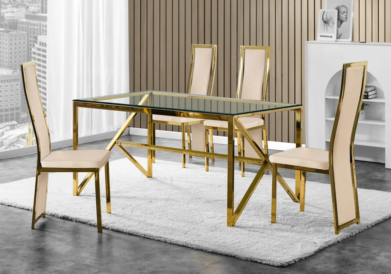 Table en verre et 6 chaises velours doré – Jessy