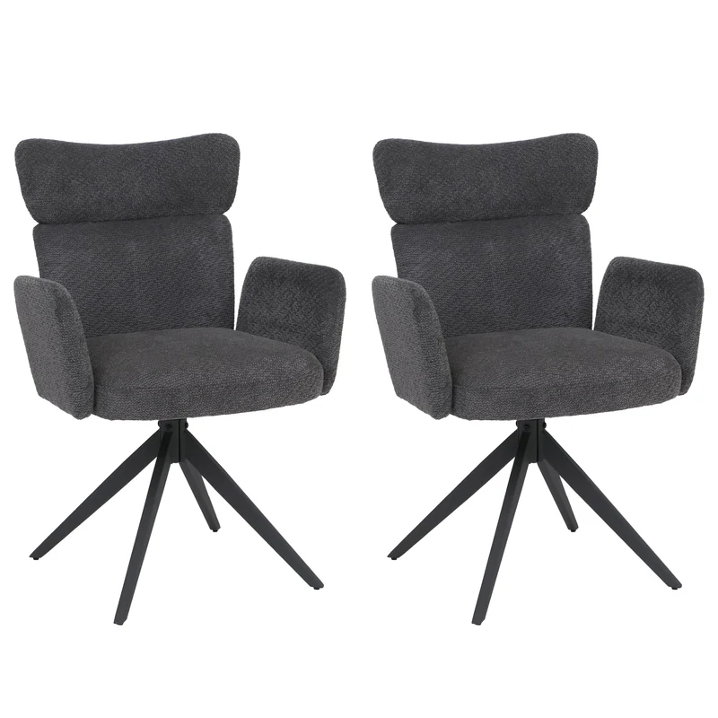 Lot de 2 chaises de salle à manger pivotantes retour automatique, tissu bouclé gris foncé et fer 04_0008819