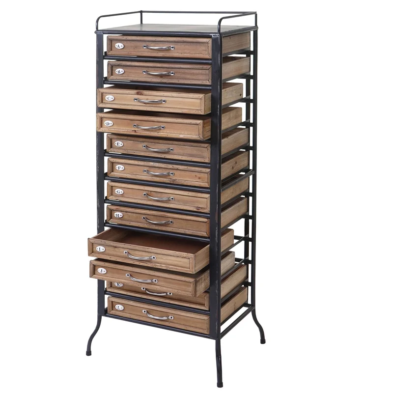 Commode de rangement industrielle 129 x 55 x 38 cm avec 12 tiroirs décorative en métal noir 04_0011314