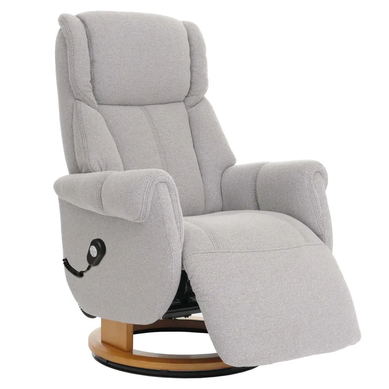 Fauteuil relax électrique aide au lever repose pieds dossier et appui tête réglables pivotant à 360°, tissu bouclé gris bois naturel 04_0007820