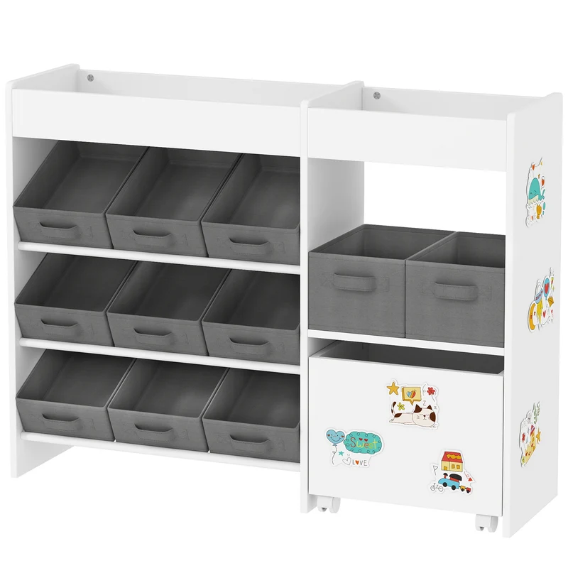 Étagère à jouets et livres chambre d'enfants 105 x 30 x 80 cm 11 bacs sécurisée scandinave contemporaine en MDF blanc 21_0000159
