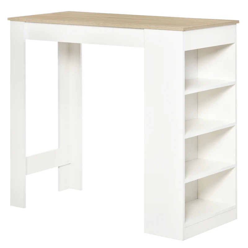 Table de bar mange debout 115 x 50 x 103 cm 4 étagères rangement coin boisson moderne en panneau de particules blanc 21_0002242